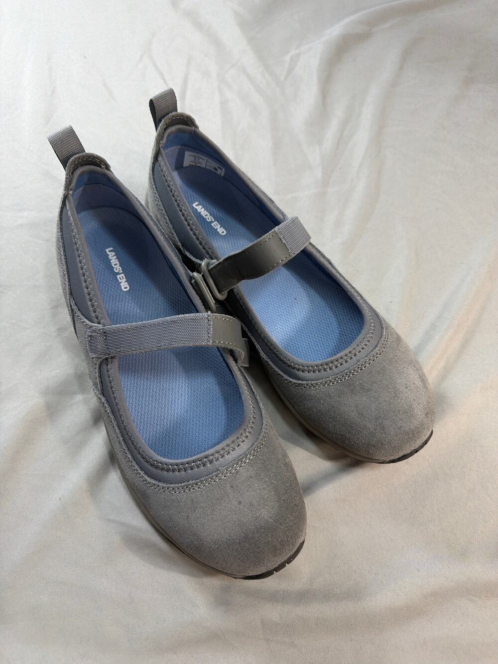Lands' End Gray suede comfort Mary Jane shoes women's size 7